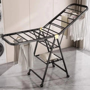 Foldable black clothes drying rack with wheels for indoor and outdoor laundry drying and storage
