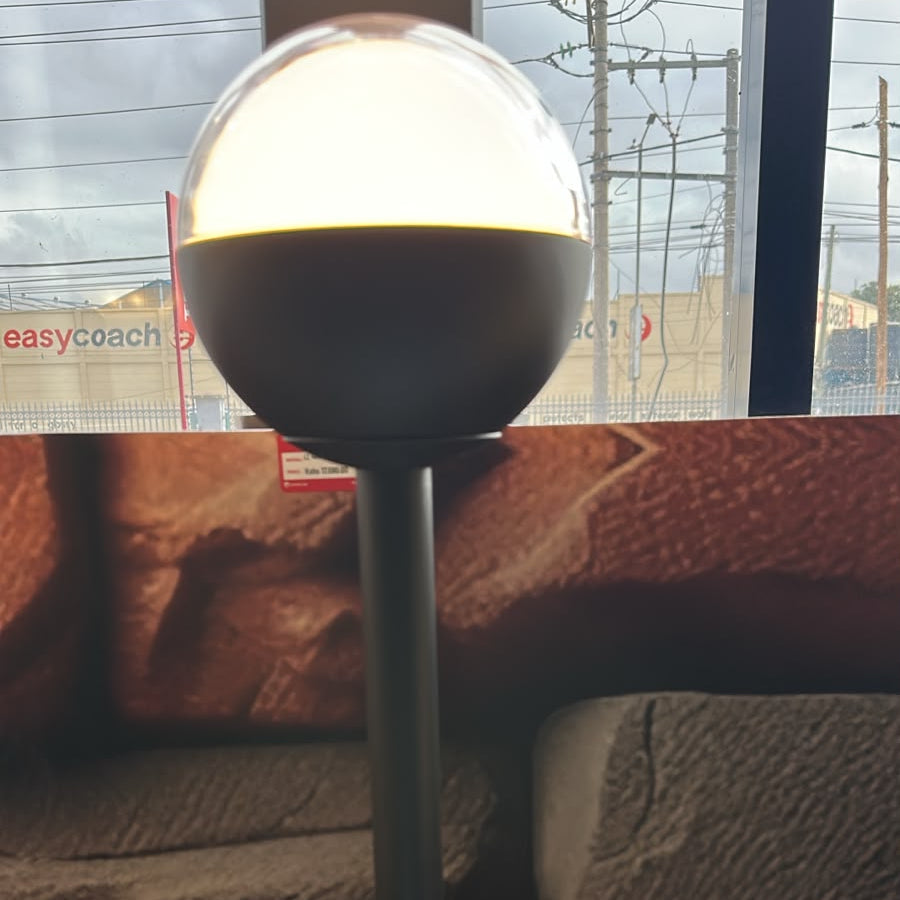 Black aluminium semi-globe LED bollard light with 3000K warm white illumination for outdoor pathway and landscape lighting LL 24BL-37-06-BK-WW - Gemelli Collection