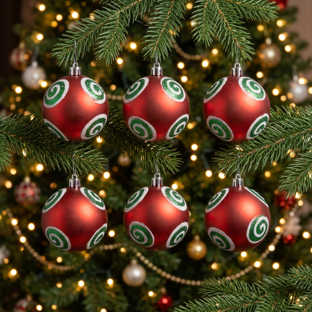 6cm 6Pcs Coloured Christmas Baubles
