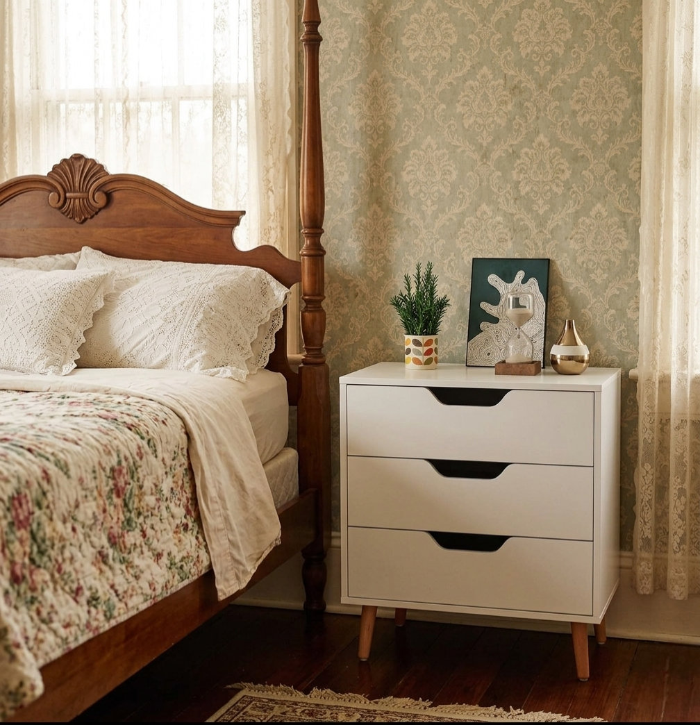 Wooden Bedside 3 Drawers Chest