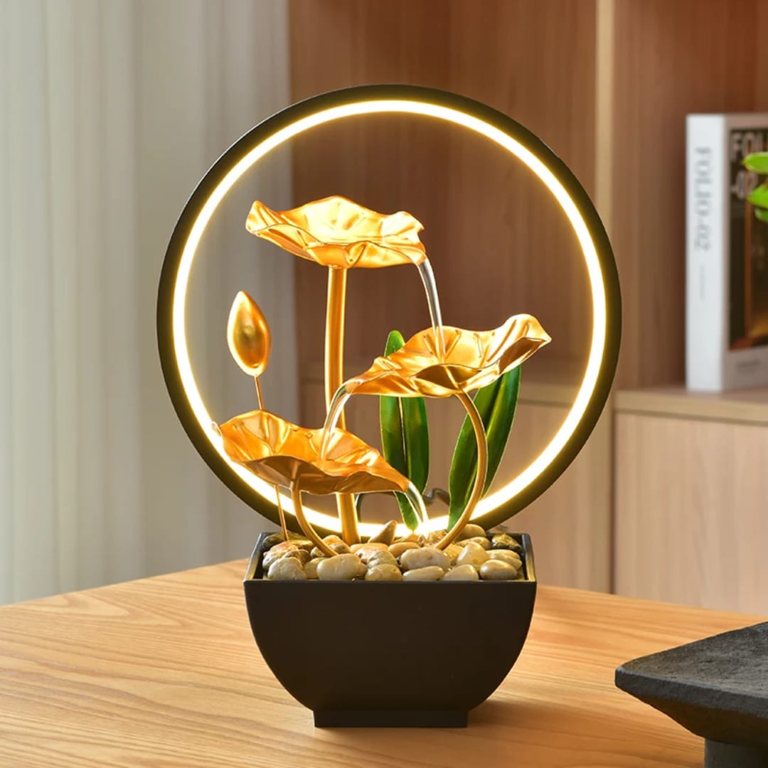LED ring light indoor water fountain tabletop decorative water feature for home and office ambience