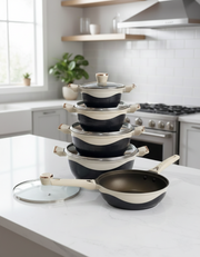 10 piece heavy duty cookware set designed for everyday kitchen use.