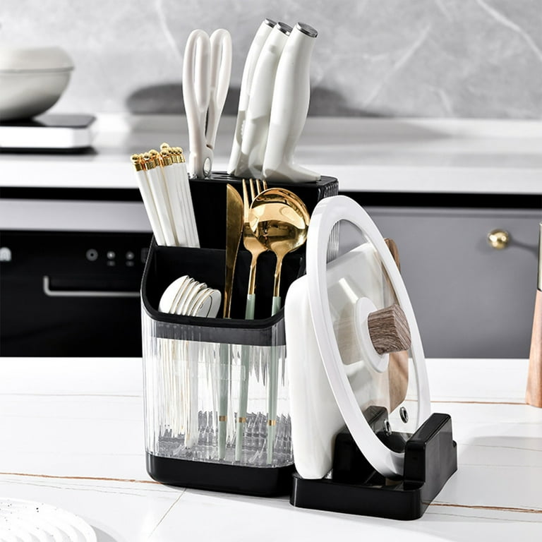 Multifunctional kitchen storage rack with knife holder, cutting board organizer, and utensil holders