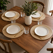 Woven table mats set of 6 round 38cm durable decorative placemats for dining tables console tables coffee tables and home décor.