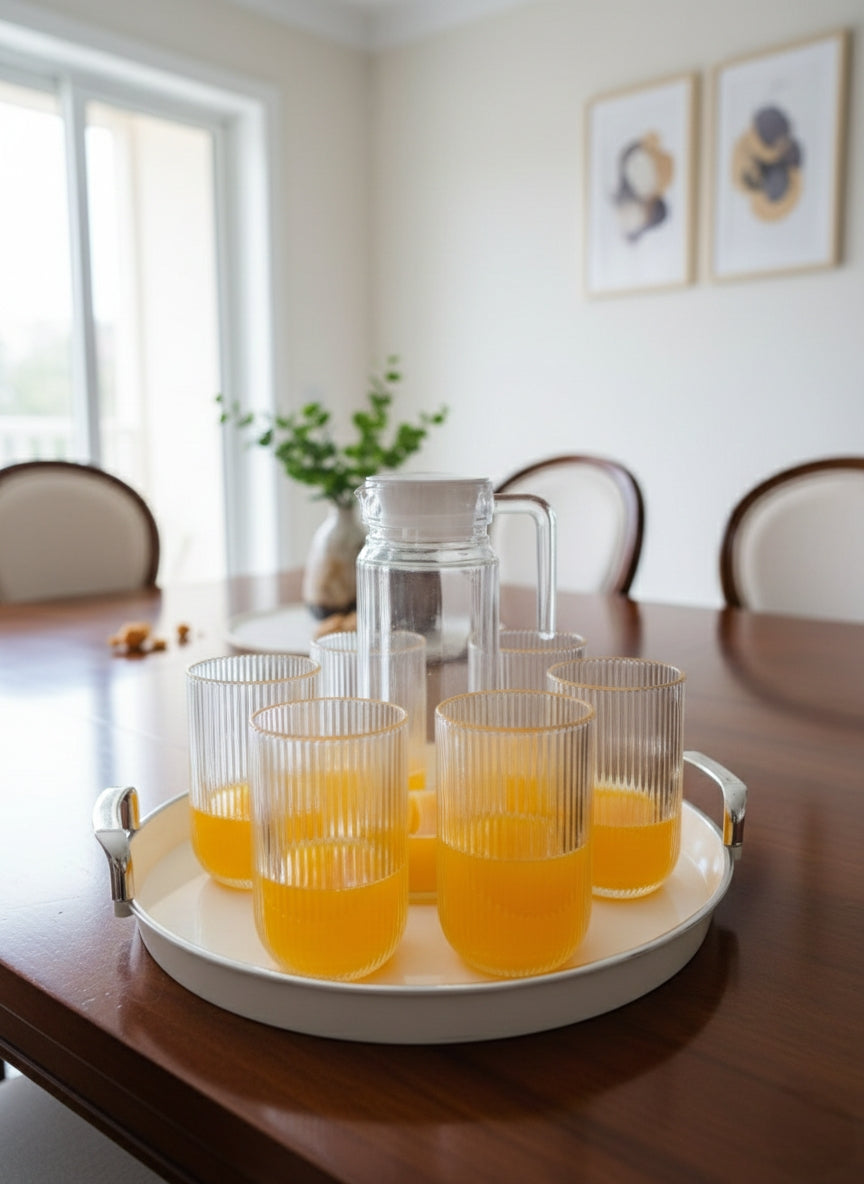 Ribbed Glass Set With Glass Jug 7 Pieces