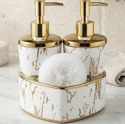 Porcelain Heart Twins Soap Dispenser Set with Scrub