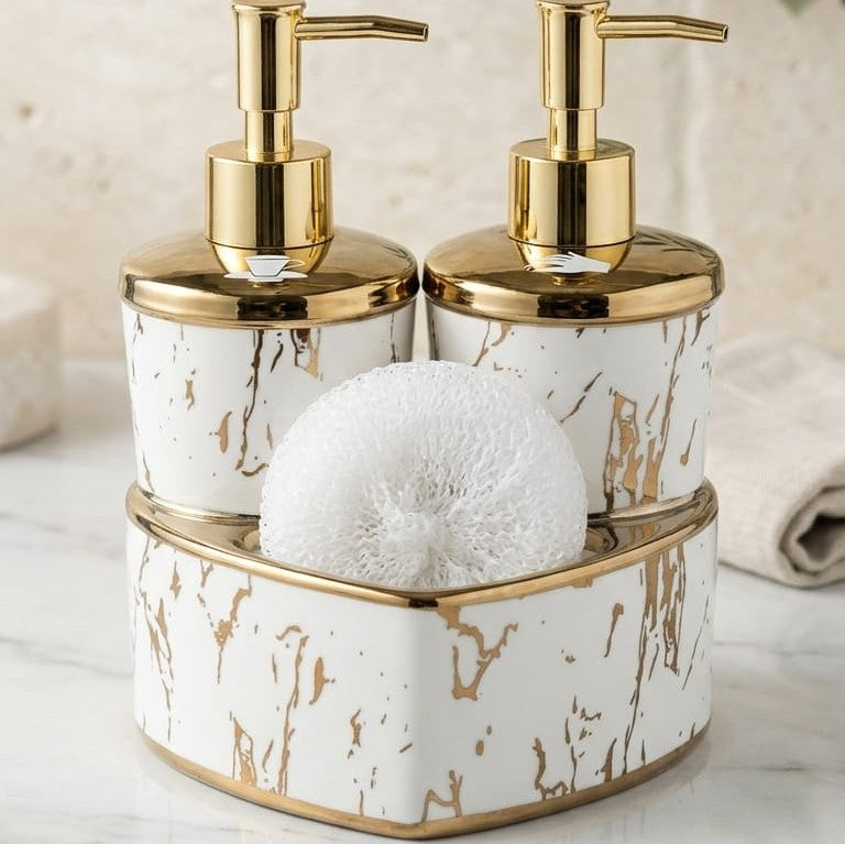 Porcelain Heart Twins Soap Dispenser Set with Scrub