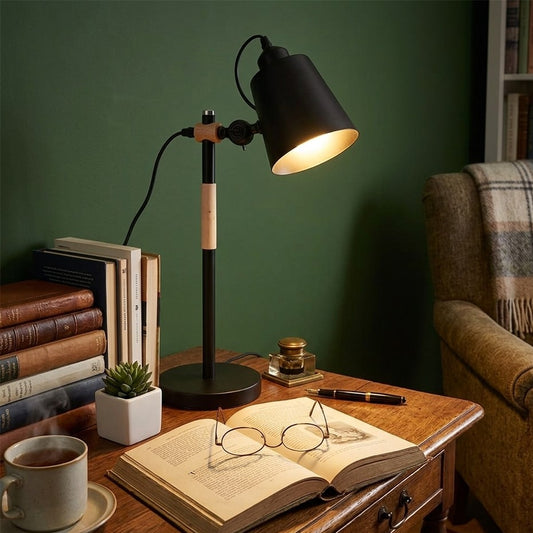 Modern Nordic wood and metal desk lamp for stylish home and office lighting décor