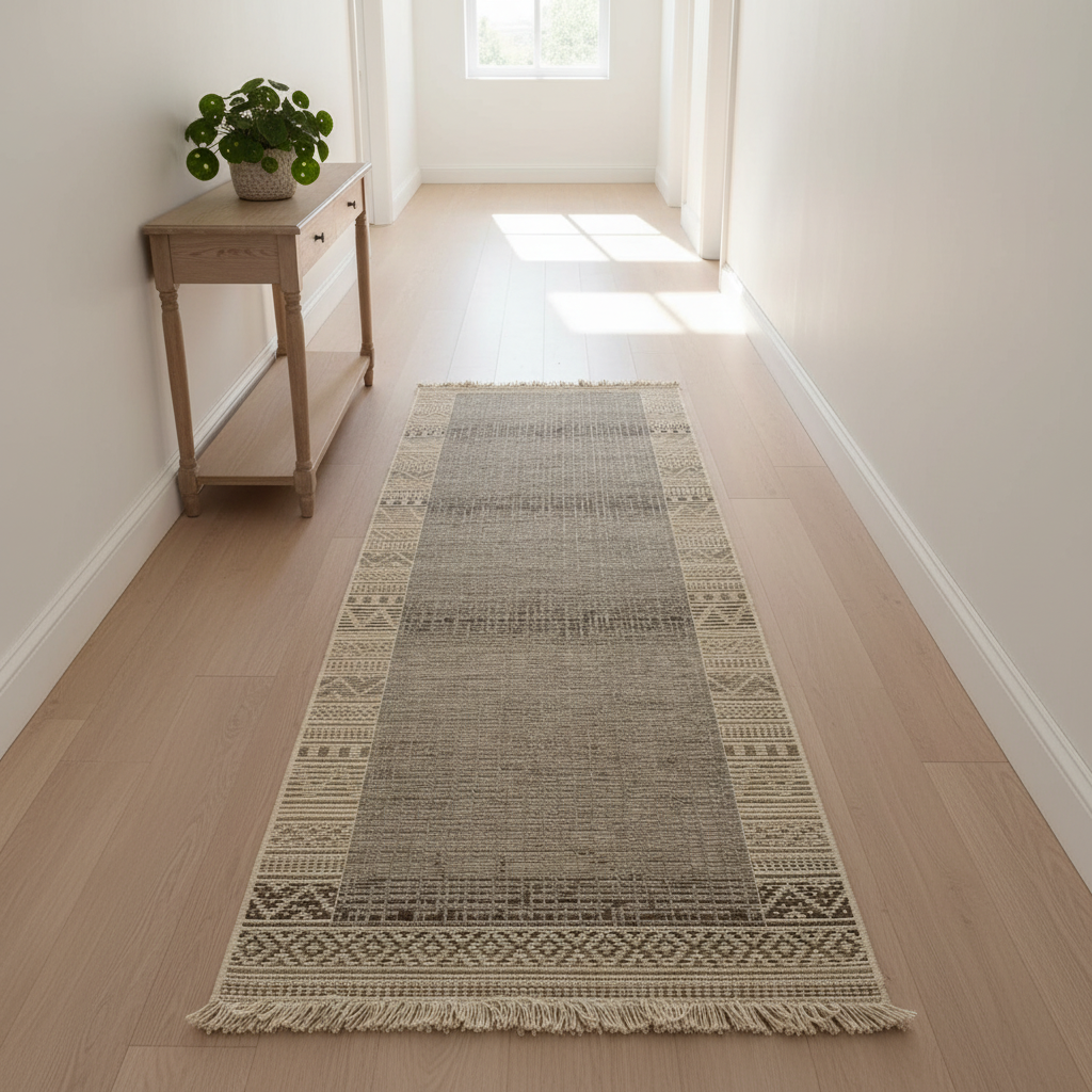 Oriental Weavers Kemet Jute-Look Corridor Runner Rug - Beige Tribal Border with Fringe KBORIE229 #7