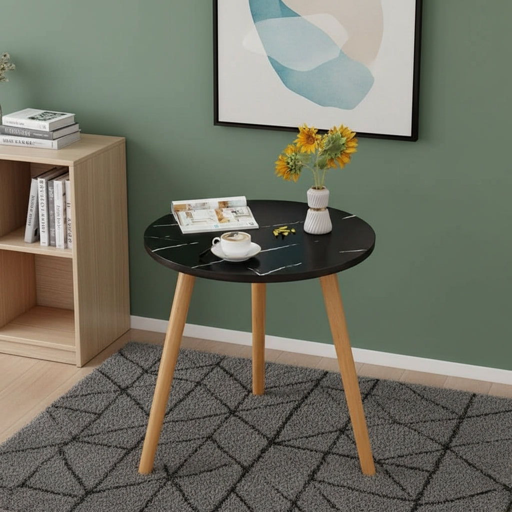 Nordic-style round coffee table in black and white, 50 × 52 cm