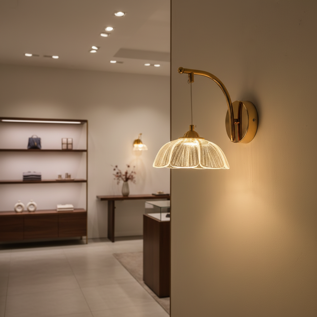 Golden Curve Wall Light With Clear Acrylic Shade-WH 2514-GO-TC
