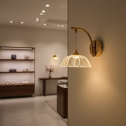 Golden Curve Wall Light With Clear Acrylic Shade-WH 2514-GO-TC