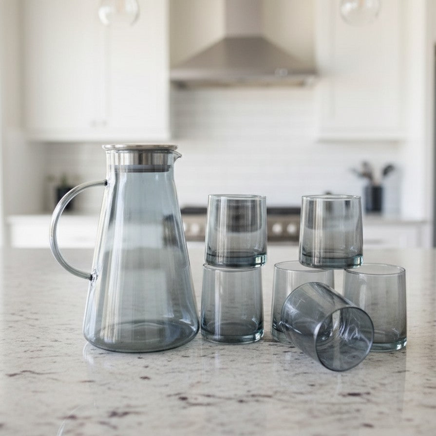 Borosilicate Glass Canvas Jug And 6-Piece Glass Set