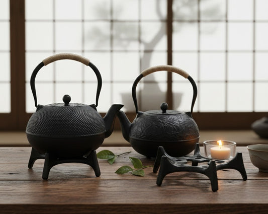 Japanese style 1600ml kettle with matching coaster and printed design