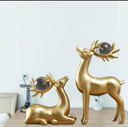 2 piece Nordic golden deer resin ornaments with crystal ball decorative set for luxury home and office décor use