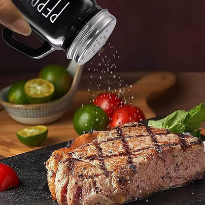 Salt and Pepper Shakers Set with Stainless Steel Lid