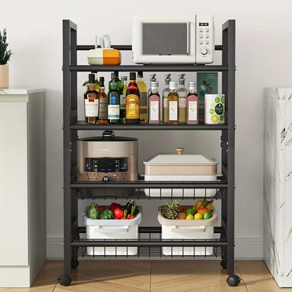 Multi-layer metallic rolling storage rack with wheels for kitchen bathroom and office organization