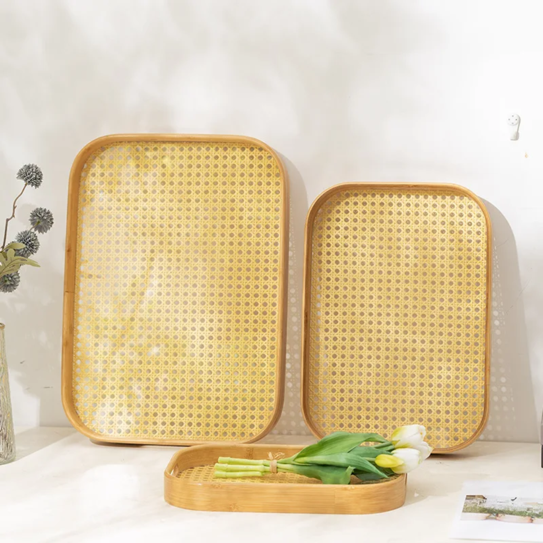3pcs bamboo serving trays with grid bottom – multifunctional home decor and household use

 