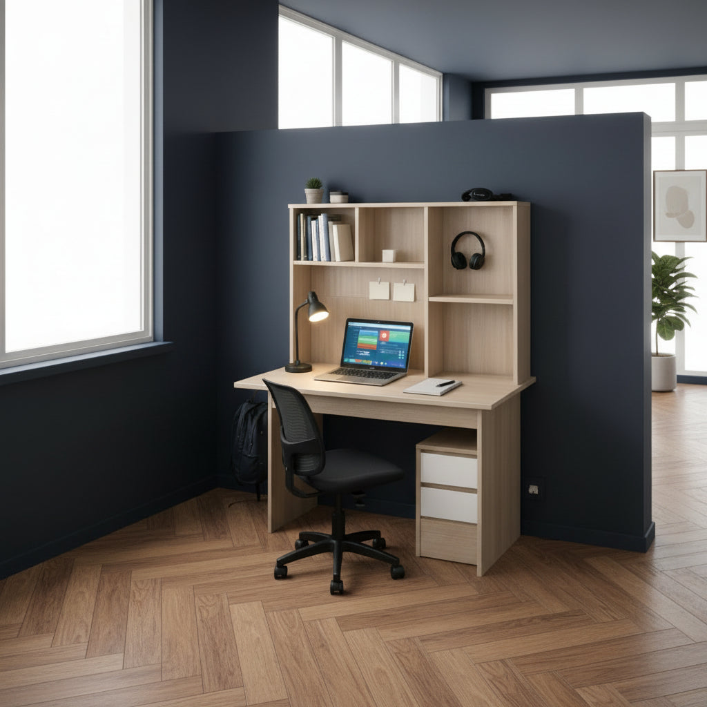 Study Desk with Integrated Bookshelf Storage