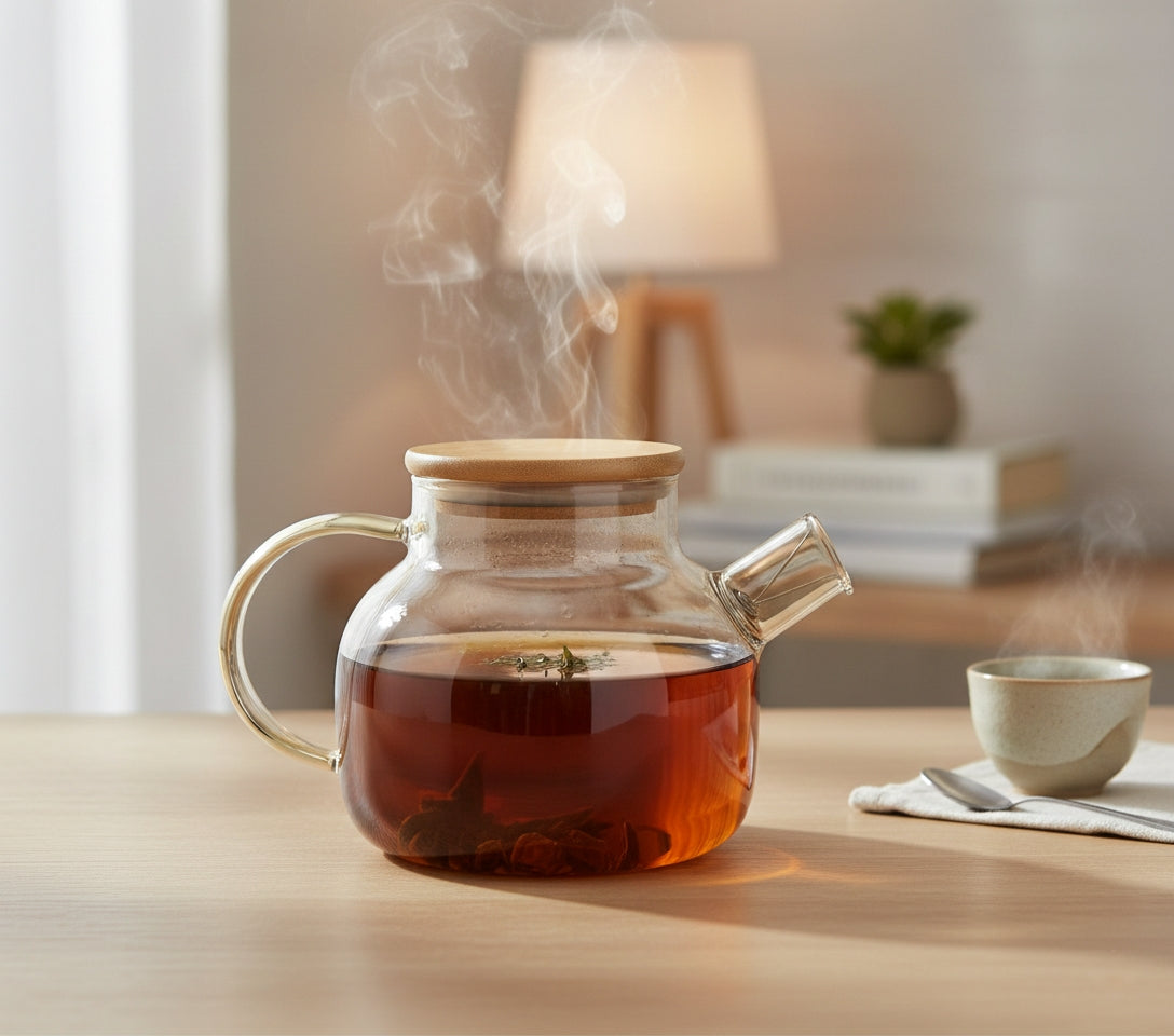 Borosilicate Glass Tea Pot With Bamboo Lid