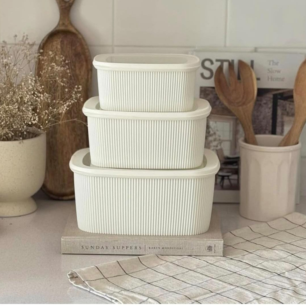 3pcs multipurpose storage containers set white, leak proof microwave safe containers 3L 2L 1L. 🥡✨