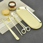 Three-piece candle care kit with wick trimmer, snuffer, and wick dipper for candle maintenance