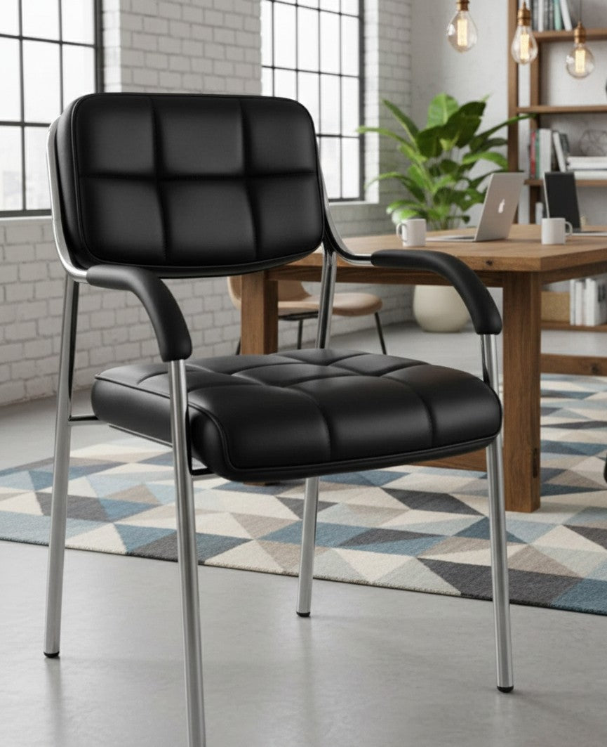Catalina office chair with leatherette seat and sled base metal frame