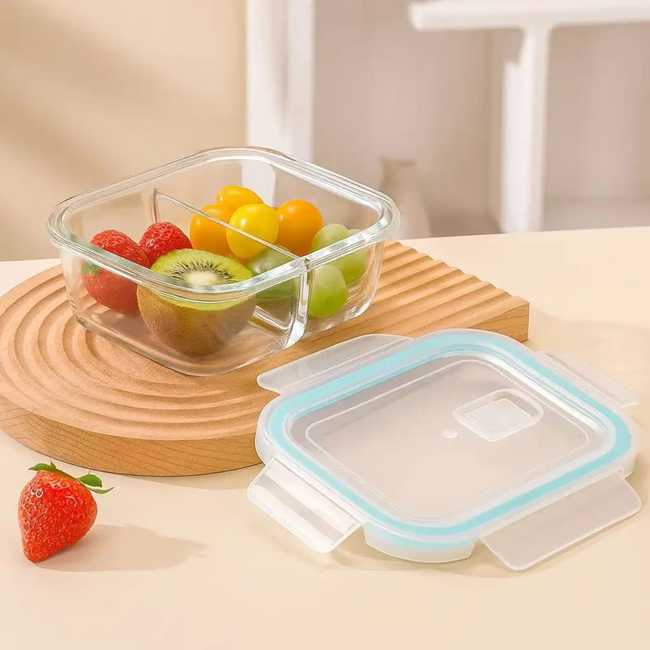 2 Grid High Borosilicate Glass Partitioned Lunch Box