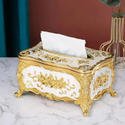 Silver and gold serviette holder box for neatly storing napkins on tables or countertops