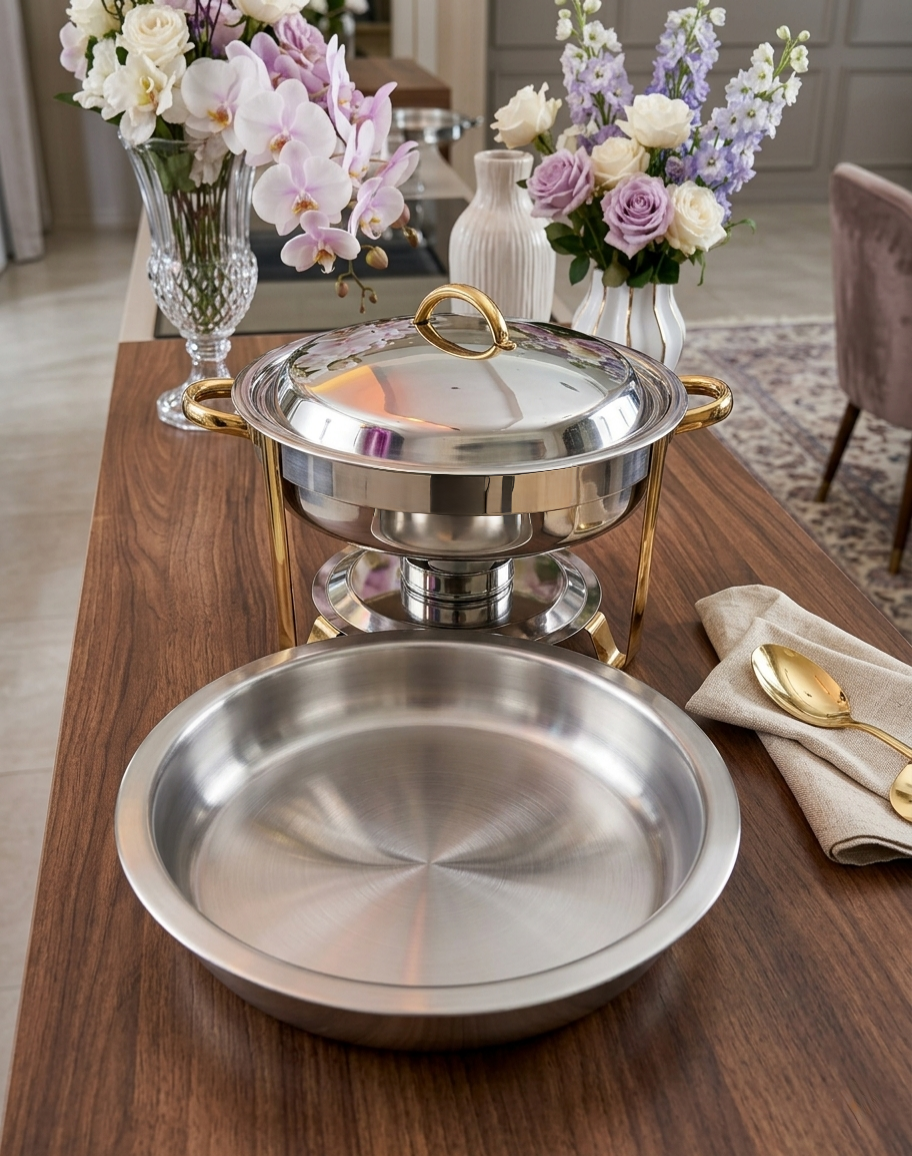 Oval Chafing Dish With Golden Stand – 5 Litres