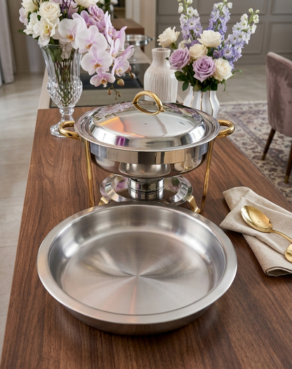 Oval Chafing Dish With Golden Stand – 5 Litres
