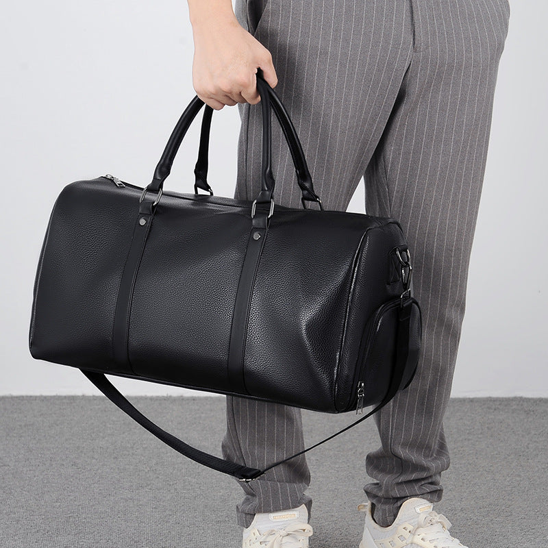 Retro Fashion Travel Bag Large Capacity – Waterproof PU Leather Duffel with Shoe Compartment in Black and Brown