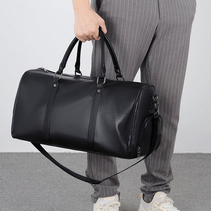Retro Fashion Travel Bag Large Capacity – Waterproof PU Leather Duffel with Shoe Compartment in Black and Brown