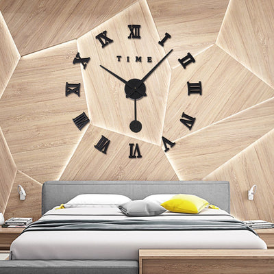 Large 120 cm black 3D Roman numeral acrylic mirror wall clock with DIY design and quartz movement.