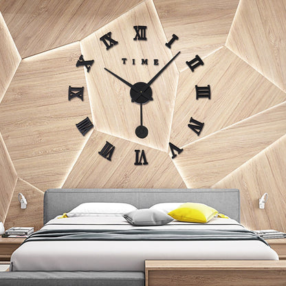 Large 120 cm black 3D Roman numeral acrylic mirror wall clock with DIY design and quartz movement.