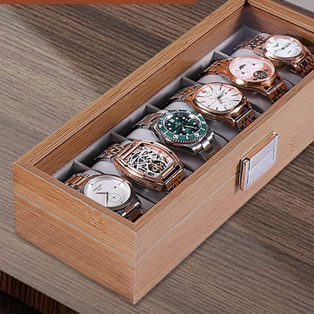 6-Slot Wooden Watch Organizer