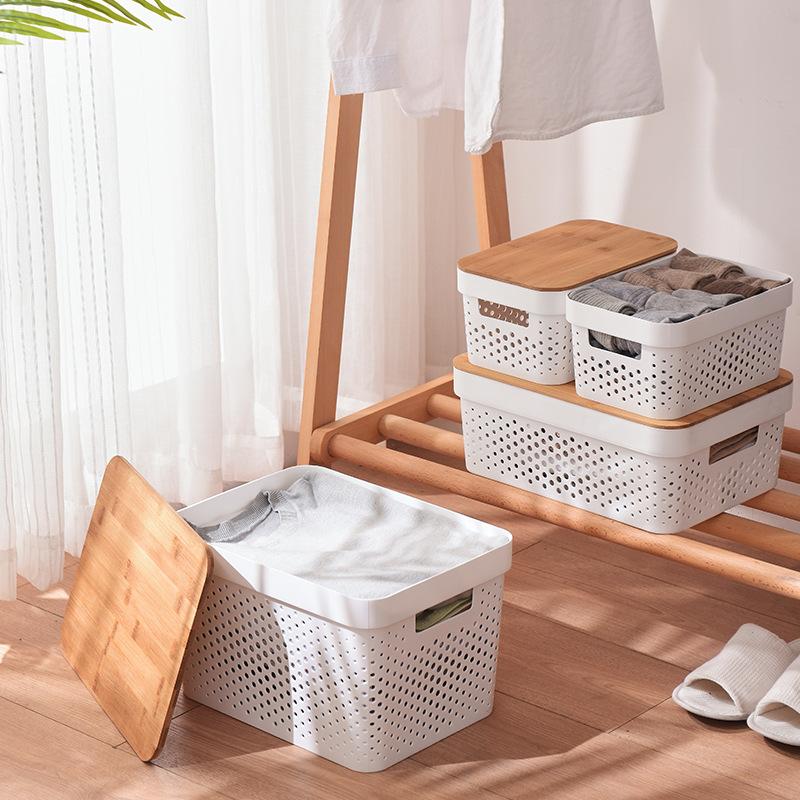 Storage Basket with Bamboo Lid