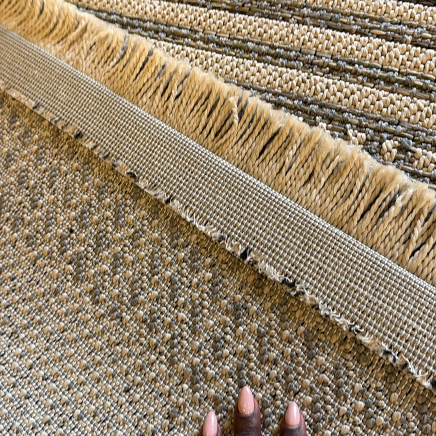 Oriental Weavers Kemet Striped Corridor Runner Rug - Grey Beige Linear Pattern with Fringe KBORIE229 #6