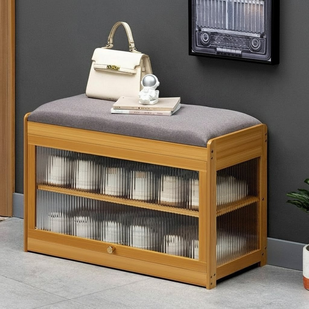 Wooden Stool with Shoe Cabinet