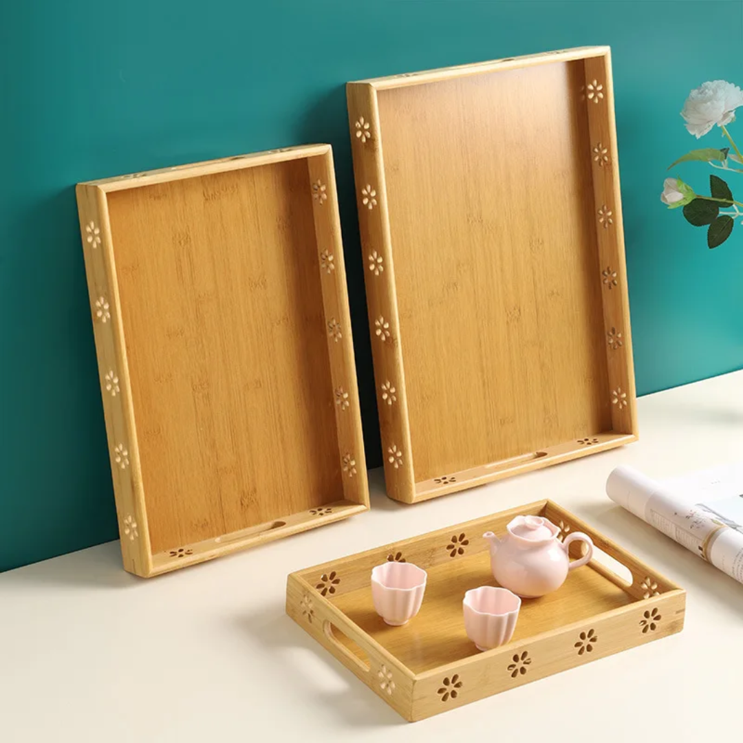 3-in-1 Multi-functional bamboo trays for serving, organizing, and displaying items