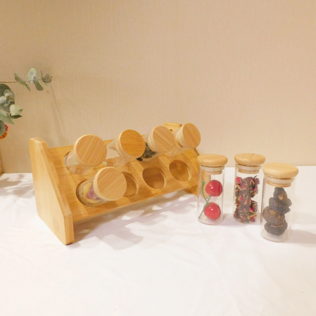 Spice Jars Set with Bamboo Stand