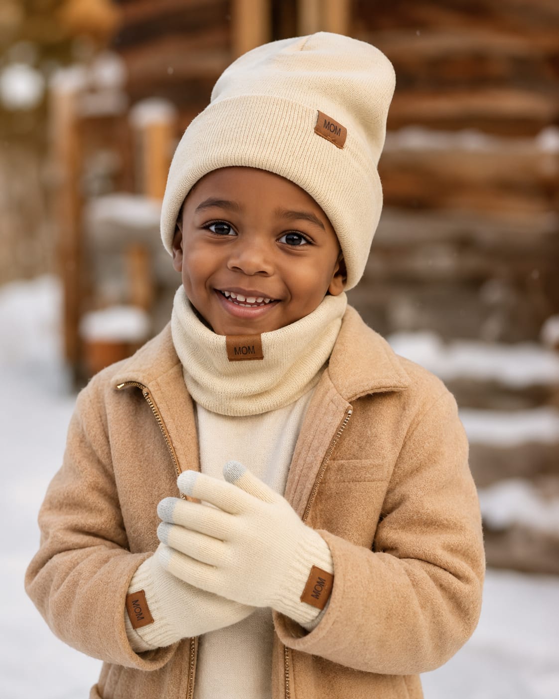 3Pc Knitted Beanie Hat Set with Scarf and Gloves for Kids