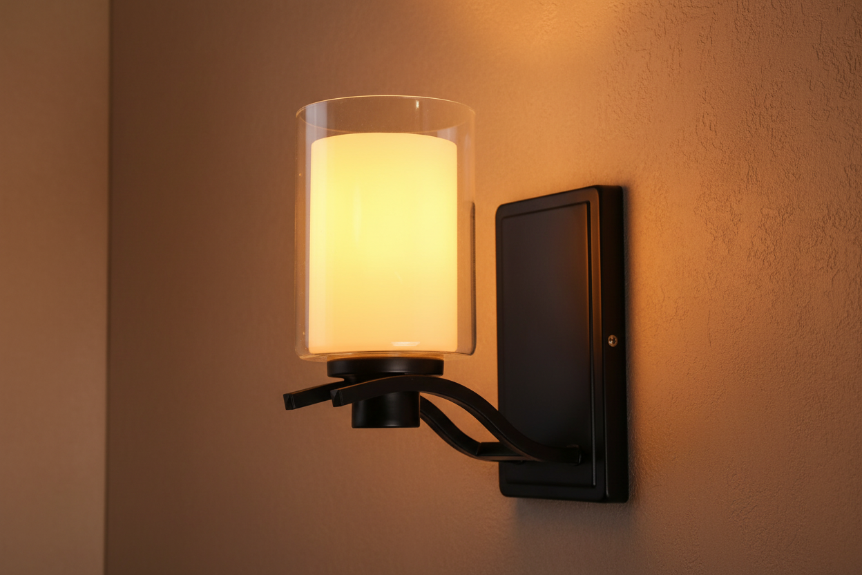 Modern black, white, and clear glass wall lamp with iron frame, E27 indoor decorative lighting fixture