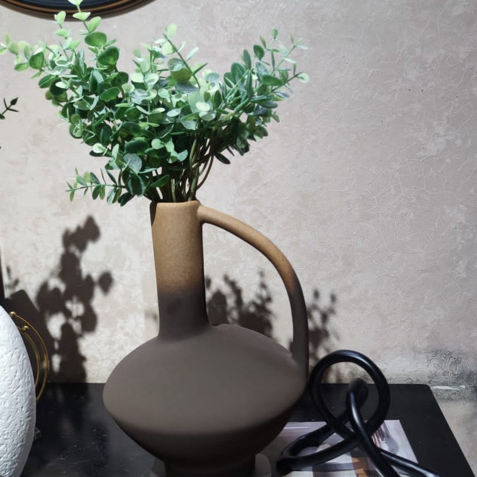 Two Tone Ceramic Amphora Vase with Eucalyptus Stems