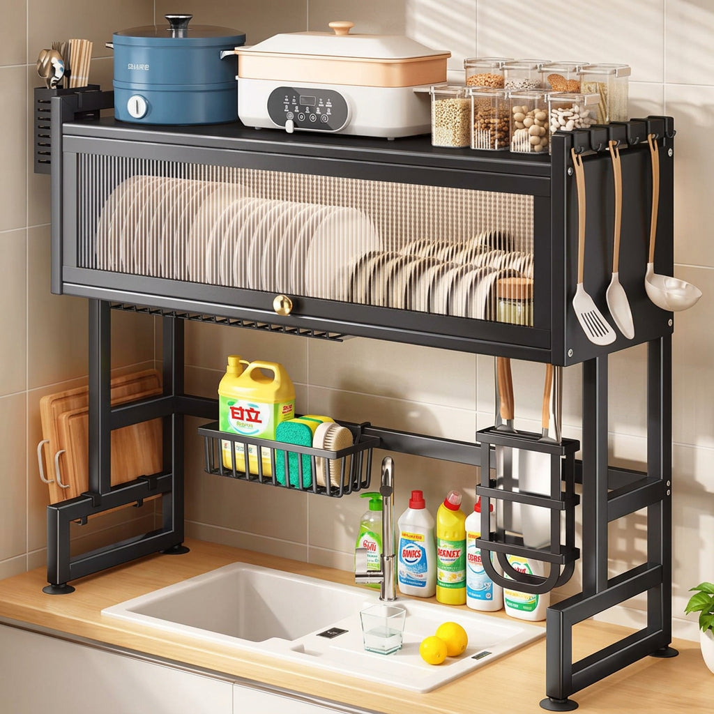 85cm Single Layer Over the Sink Rack with Glass Acrylic Cover for Kitchen Storage and Organisation available in Nairobi, Kenya