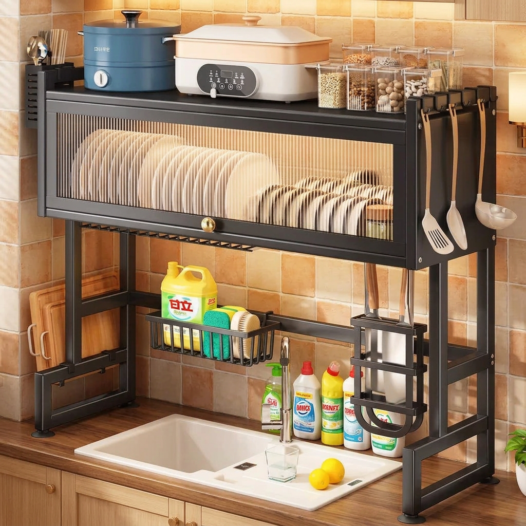 85cm Single Layer Over the Sink Rack with Glass Acrylic Cover