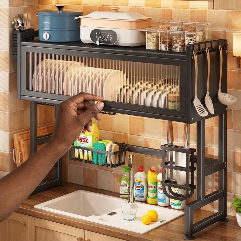 85cm Single Layer Over the Sink Rack with Glass Acrylic Cover