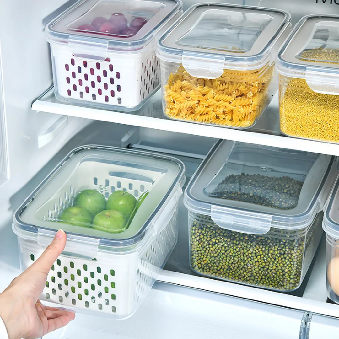 3pc Double Drain Basket And Microwave Storage Container:
