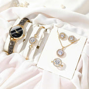 5-Piece Ladies gift set with watch, bracelet, necklace, ring, and earrings.