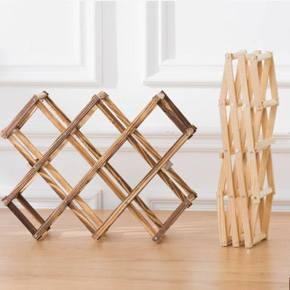 Foldable 10-Slot Wooden Wine Bottle Rack